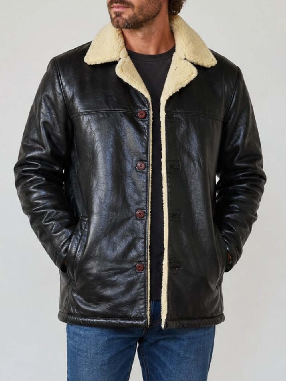 Wilson’s Leather M. Julian Men’s XL Black Genuine Leather Shearling-Lined Coat